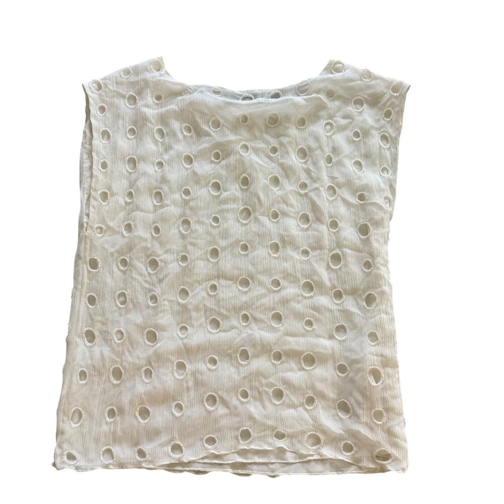 Alice + Olivia White Textured Sleeveless Blouse Top 100% Silk Womens Size M - Picture 2 of 8